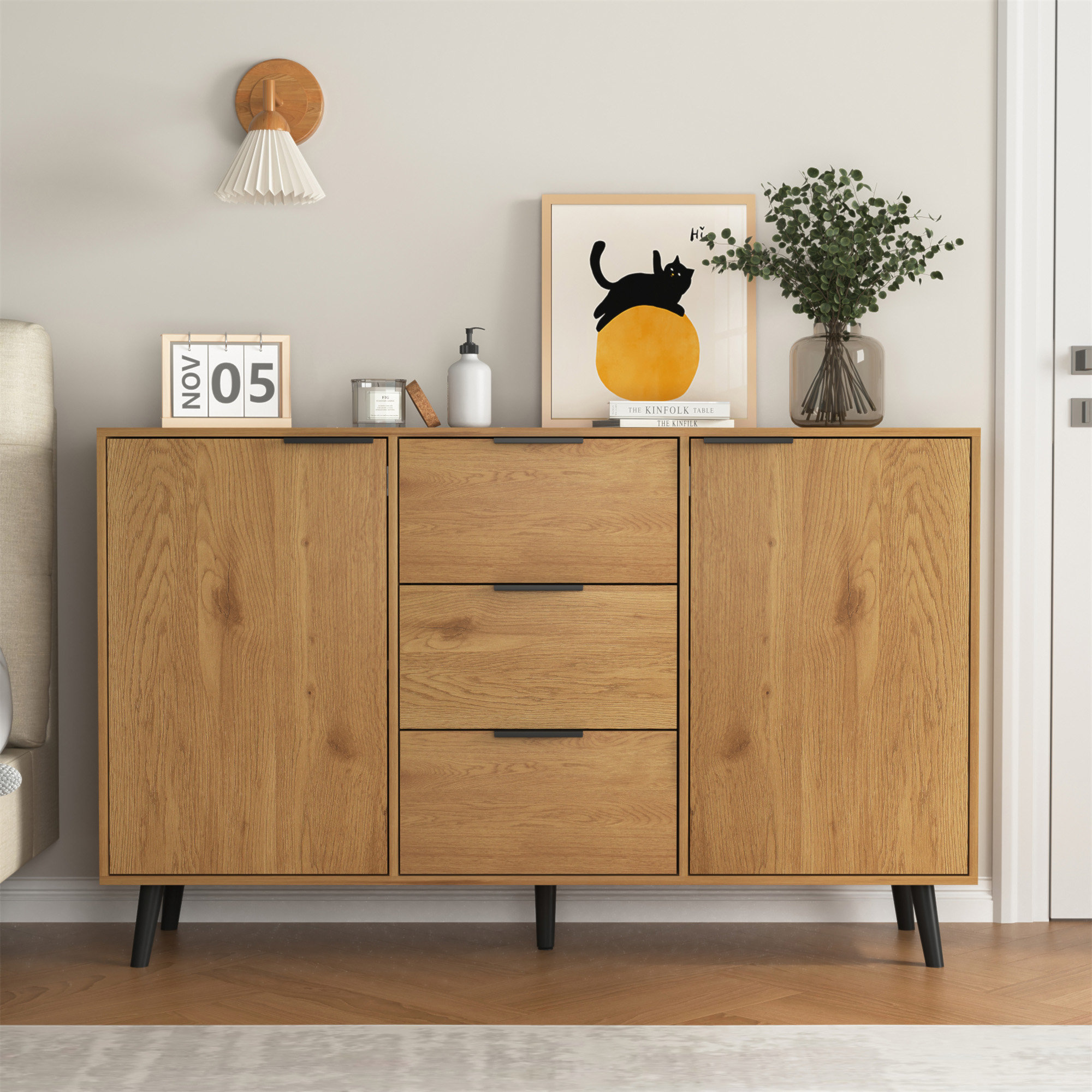 STYLISH Sideboard Buffet With Storage, Wood Coffee Bar